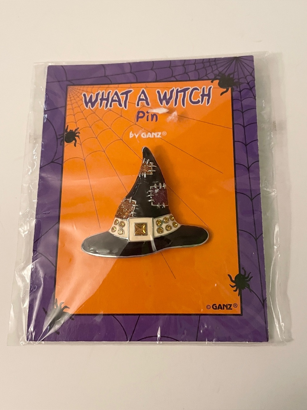 GANZ What A Witch Halloween Witch Hat Brooch Pin Rhinestone